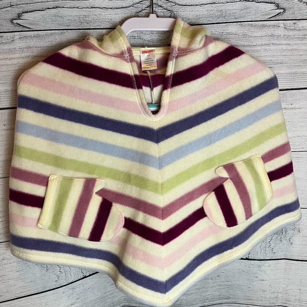 Gymboree Girls Fleece Poncho Cape Cream with Multicolored Stripes in Size 7-8